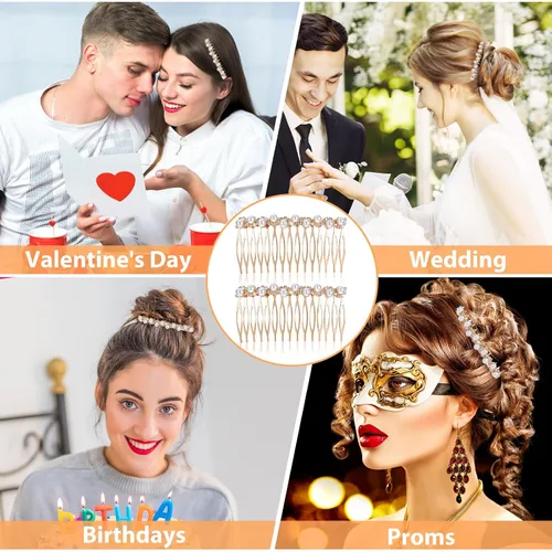 Vista 4 de 2 peines para el cabello para mujer, accesorios para el cabello, peines decorativos para mujer, peine de cabello con perlas doradas con diamantes