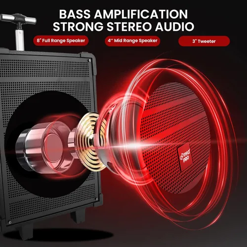 Vista 2 de PWMA899A - Sistema de altavoz Bluetooth inalámbrico portátil de 8 pulgadas, batería recargable incorporada, micrófono inalámbrico, USB/Micro SD/FM