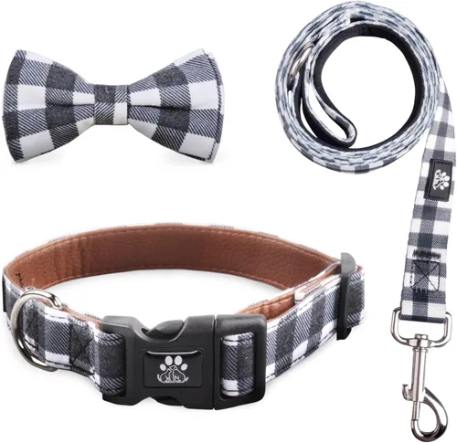 Vista 7 de IVY&LANE Juego de collar y correa reflectante para perro, collares de perro acolchados de neopreno ajustable para cachorros, collar de nailon