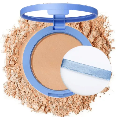 Vista 8 de Polvo Compacto Facial Control de Grasa, Maquillaje Polvo Fijador Mate Suave Impecable, Polvo de Acabado Impermeable de Larga Duración, Cosméticos