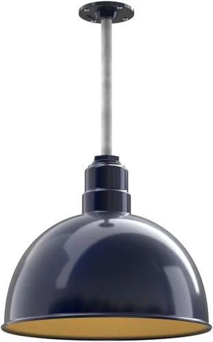 Vista 26 de Steel Lighting Co. Colgante de cuenco rosa Lámpara montada en el techo Cúpula de 15 pulgadas vástago de 12 pulgadas Estilo granero de acero