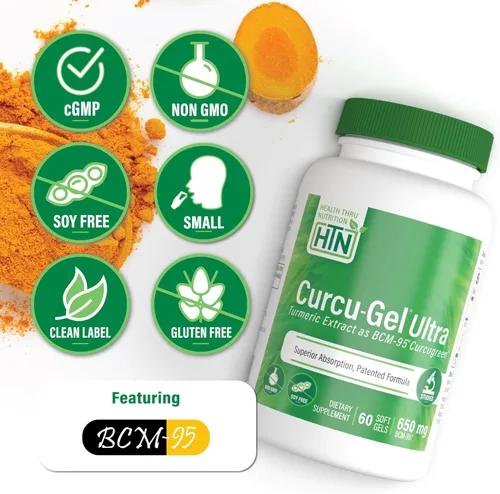 Vista 3 de Curcu, gel ultra de 0,018 oz, BCM-95 realza la absorción de la curcumina, HTN0210, 60