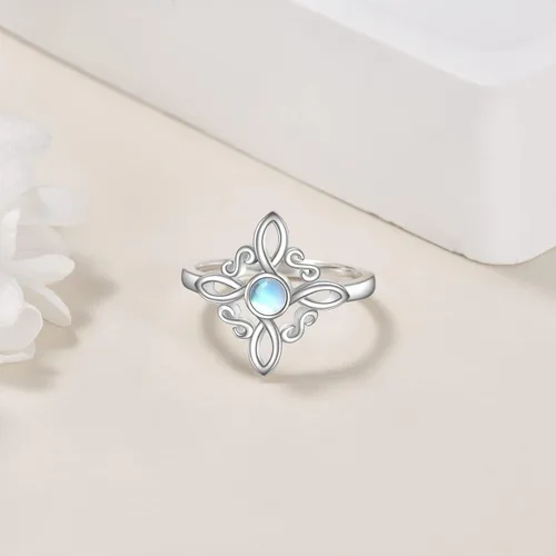 Vista 3 de Witches Knot Rings 925 Sterling Silver Witch's Magical Knot Rings Black OnyxMoonstone Pagan Jewelry Celtic Cross Jewelry for Women