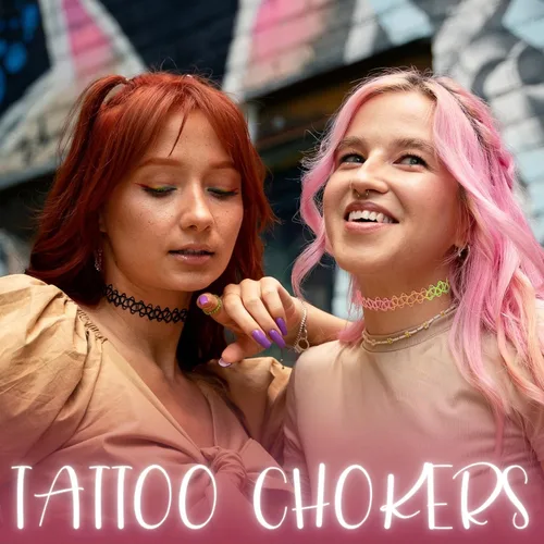 Vista 5 de BodyJ4You Juego de 12 gargantillas elásticas estilo tatuaje, accesorios y joyería de los años 90 y 2000, rosado, azul, verde, colorido, arcoíris