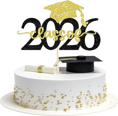 Vista 27 de Rsstarxi 1 paquete de decoración de pastel con purpurina para la clase de 2026, decoraciones de graduación 2026, tapa de felicitaciones