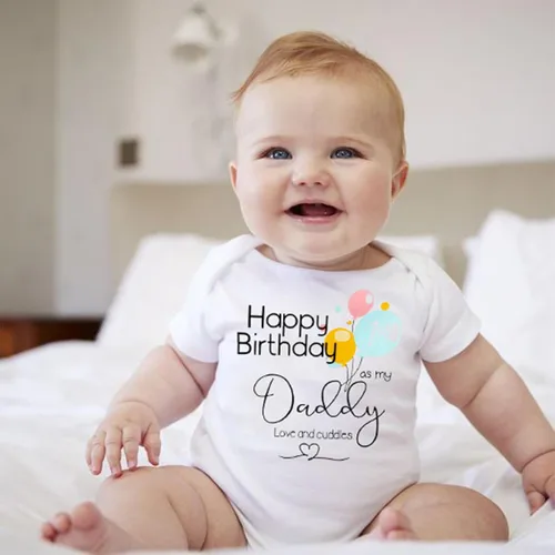 Vista 2 de Enterizo de manga corta para bebé para el primer día del padre, mameluco de manga corta para bebés de 3 a 18 meses