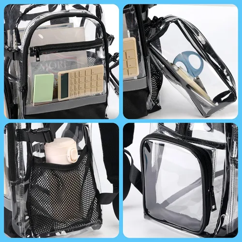 Vista 4 de BORMELUN Mochila transparente resistente – Mochila transparente para estadio escolar para niños, niñas, hombres y mujeres (negro 3)