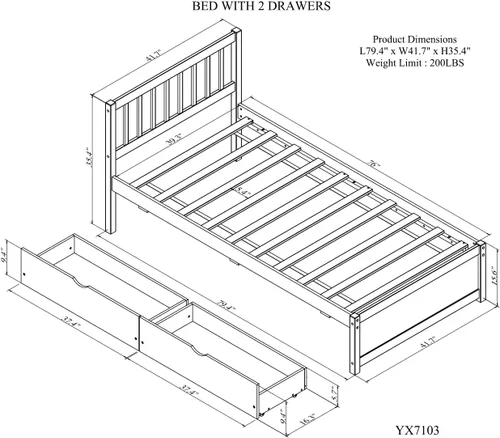 Vista 2 de HomSof Cama de plataforma de madera de diseño moderno con cabecero y 2 cajones, color blanco