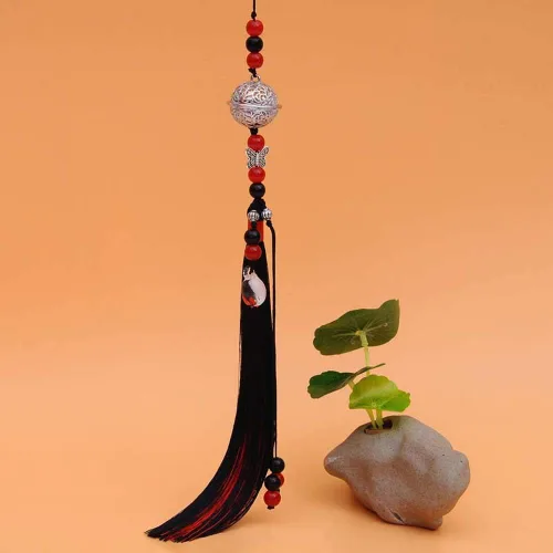 Vista 2 de Mo Dao Zu Shi Colgantes con borlas, Chen Qing Ling Cosplay Prop borla ornamento llavero demoníaco largo campana borla cintura colgado bolsa colgante