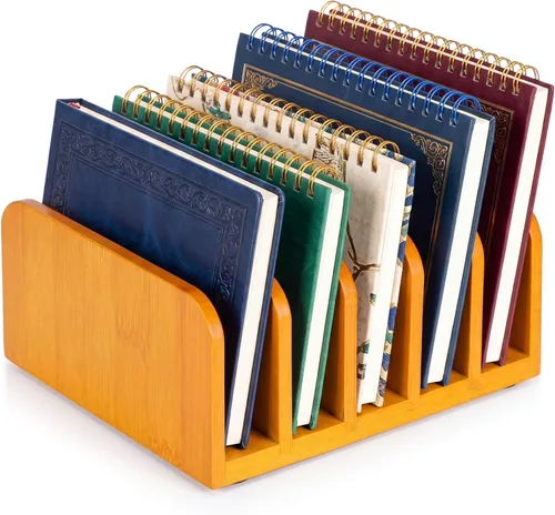 Vista 8 de Lineshading Organizador de cartas de bambú, organizador de correo de escritorio de 5 compartimentos, soporte de sobres de escritorio y clasificador