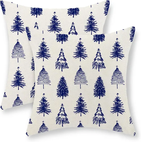 Vista 28 de Juego de 2 fundas de almohada navideñas de 16 x 16 pulgadas, fundas de almohada de lino color rojo con diseño de alces y ciervos de invierno