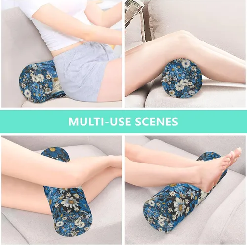 Vista 7 de Blue White Flowers Neck Pillow for Sleeping, Cervical Roll Memory Foam Pillows for Neck Pain Relief, Neck Support Round Pillows with Washable Cover