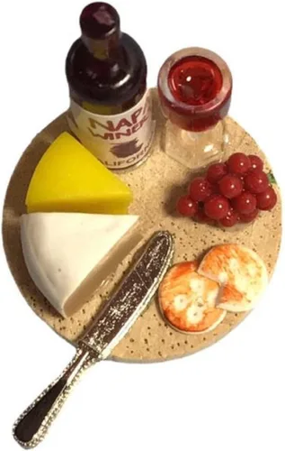 Vista 2 de Melody Jane Dolls Houses Casa de muñecas Quesos & Wine Board Plato 1:12 Cocina Comedor Comida Accesorio