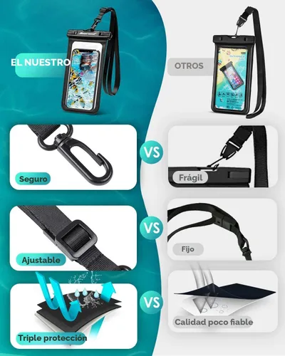 Vista 4 de Hiearcool - Funda impermeable IPX8, universal y compatible con celular iPhone 12, Pro 11, Pro Max, XS, Max, XR, X, 8, 7, Samsung Galaxy S10, S9