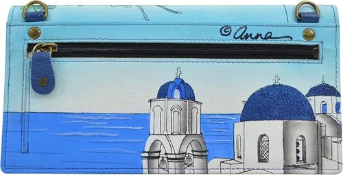 Vista 2 de Anna by Anuschka Cartera de cuero genuino pintada a mano para mujer, Grecia mágica