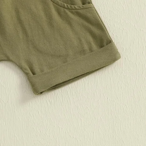 Vista 32 de Ropa de bebé niño sin mangas + pantalones cortos con estampado a rayas con bolsillos, 2 piezas de trajes de verano