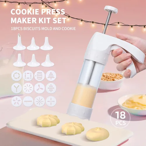 Vista 7 de Kit de pistola de prensa de galletas, prensa de galletas Spritz, máquina de galletas, acero inoxidable y plástico, con 12 discos de galletas y 6