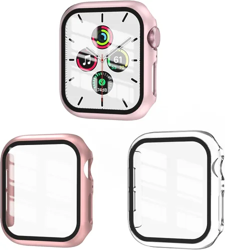 Vista 13 de Juego de 3 fundas compatibles con Apple Watch SE 3 Series 6/5/4 de 40 mm con protector de pantalla de vidrio templado, cubierta protectora