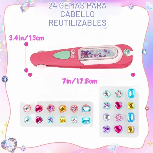 Vista 4 de Aooess - Juego de herramientas de peinado para niñas, sello de gemas para el cabello, 24 diamantes de imitación