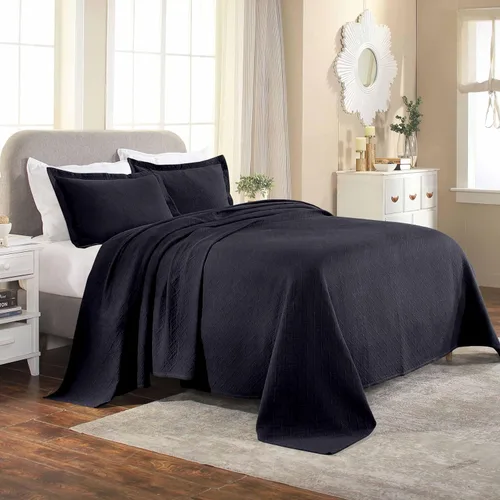 Vista 12 de Superior Colcha de Tejido de Cesta 100% Algodón con Fundas, Ropa de Cama Jacquard Matelassé de Algodón Premium para Todas las Estaciones, Cesta Negro