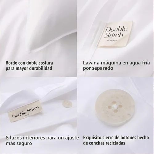 Vista 3 de Funda de edredón de algodón Tencel de doble puntada, funda de edredón tamaño Queen, juego de ropa de cama de lujo y suave de eucalipto lyocell