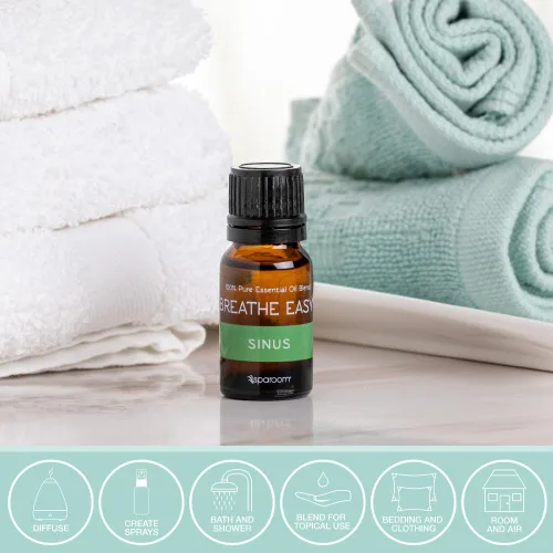 Vista 4 de SpaRoom Aromaterapia Aceite esencial 100% puro sin diluir, Breathe Easy Sinusal, 0.3 fl oz