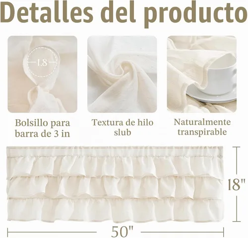 Vista 5 de Jinchan - Cenefa con volantes para cocina, cenefa de lino arrugado y cruzado, estilo shabby chic de casa de campo y cabaña, para sala de estar