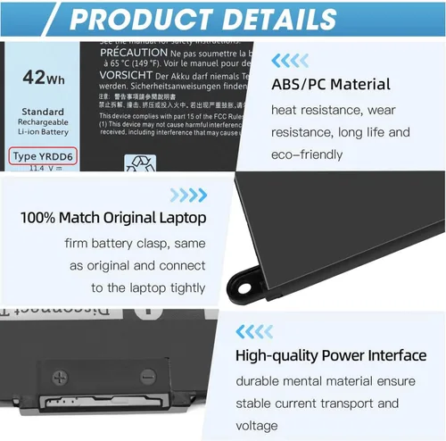 Vista 5 de 42Wh YRDD6 Batería para Dell Inspiron 15 3582 3583 3584 P75F 3593 5584 5585 5590 5593 5594 5598 5582 7586 14 3493 5481 P93G 5482 5485 5491 5482 2