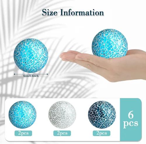 Vista 2 de Vesici 6 bolas de mosaico decorativas para cuencos, bolas de vidrio de mosaico, esferas decorativas de mesa para sala de estar, centro de mesa