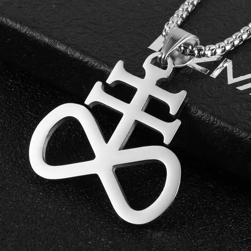 Vista 2 de HZMAN Collar unisex con colgante de cruz de Leviatán Satanás de acero inoxidable, joyería religiosa