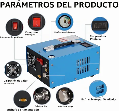 Vista 4 de Compresor de aire PCP, compresor de tanque de buceo de 4500 Psi/30 MPa, fuente de alimentación de 12 V CC/120 V CA, convertidor de potencia
