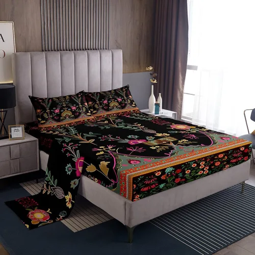 Vista 42 de Erosebridal Juego de sábanas góticas de damasco para adultos, juego de sábanas victorianas antiguas, tamaño individual, sábanas góticas florales