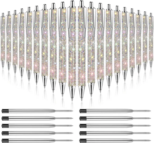 Vista 10 de 20 piezas de bolígrafos con strass, bolígrafos de metal brillante con diamantes, bolígrafos de cristal brillante a granel, bolígrafos retráctiles