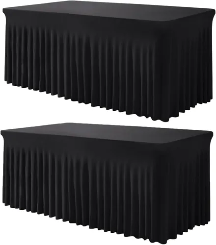 Vista 16 de TC27 - Mantel rectangular ajustable de elastano de 4 pies con falda plisada, sin arrugas, mantel rectangular para fiestas, bodas, banquetes