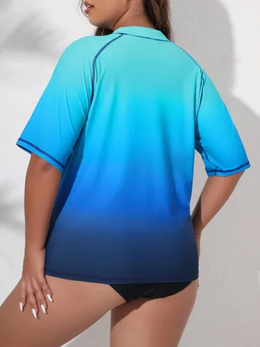 Vista 5 de Halcurt Camiseta de natación de manga corta para mujer, talla grande, ajuste holgado, UPF 50