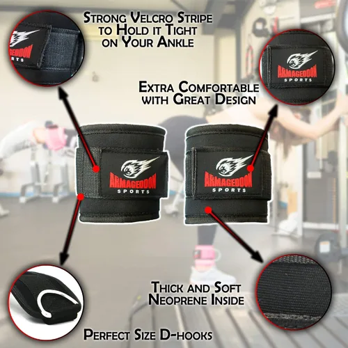 Vista 7 de ARMAGEDDON SPORTS Par de correas de tobillo de calidad dobles en D para fijación de máquinas de cable, tobilleras para equipo de entrenamiento
