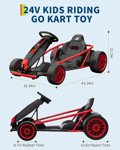 Vista 44 de Go Kart alimentado por batería de 24 V para niños de 8 a 15 años Azul