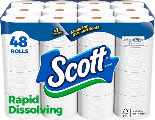 Vista 6 de Scott Papel higiénico de rápida disolución, 12 rollos dobles, 231 hojas por rollo