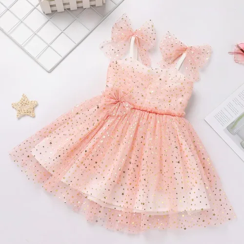 Vista 7 de Toddler Baby Girl Tulle Dress with Polka Dot Sequins Ruffle Mesh Sleeve Flower Girl Wedding Guest Birthday Party Dress