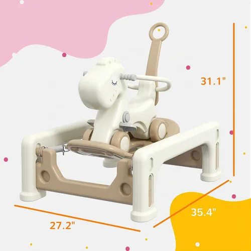 Vista 7 de Qaba Caballo Mecedor 5 en 1 para Niños Pequeños, Juguete Mecedor con Resorte para Niños, Carrito de Empuje de Bicicleta de Equilibrio con Base