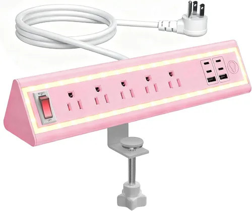 Vista 10 de Regleta de alimentación con abrazadera de escritorio con luz nocturna, carga rápida de 40 W, cable de extensión de 6 pies, USB-C de 4 x 20 W y 2