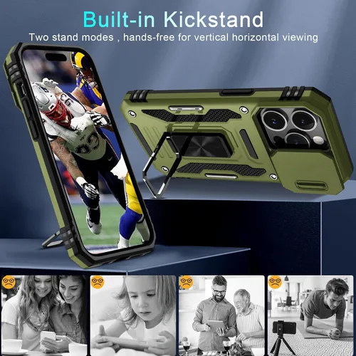 Vista 104 de DEERLAMN Funda para iPhone Xs Max con funda deslizante para cámara + protector de pantalla, soporte giratorio de anillo de grado militar a prueba
