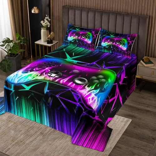 Vista 9 de Castle Fairy Gamepad Bedspread Quilt,Video Gaming Black Bedding Coverlet for All Season Bedroom,Kids Games Consoles Twin Size Coverlet Set with 1