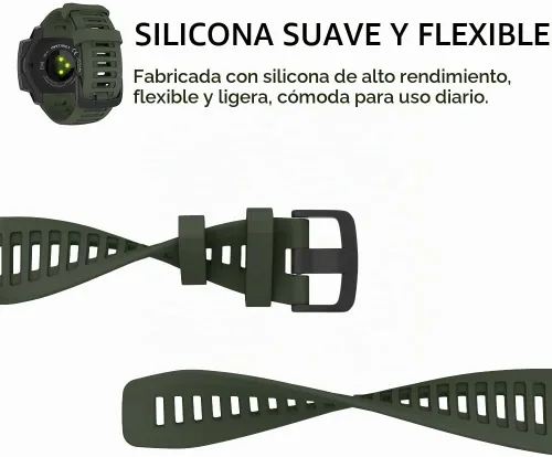 Vista 3 de MoKo - Correa de silicona compatible con Garmin Instinct e Instinct 2 Verde militar