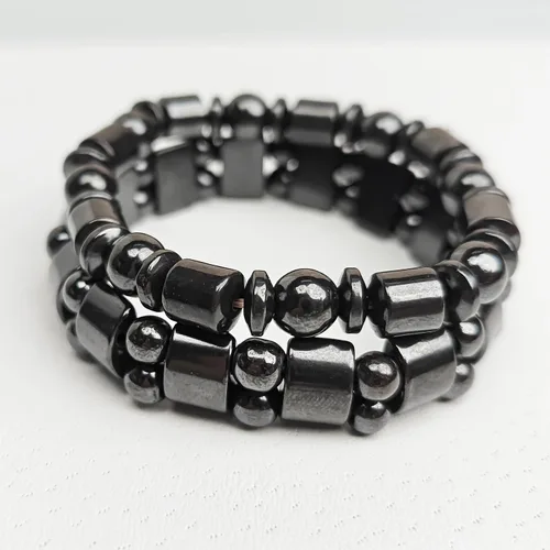Vista 6 de VIKI LYNN 2 pulseras magnéticas de hematita para mujeres y hombres, cuentas de piedra magnética de hematita, pulsera magnética ajustable, regalo