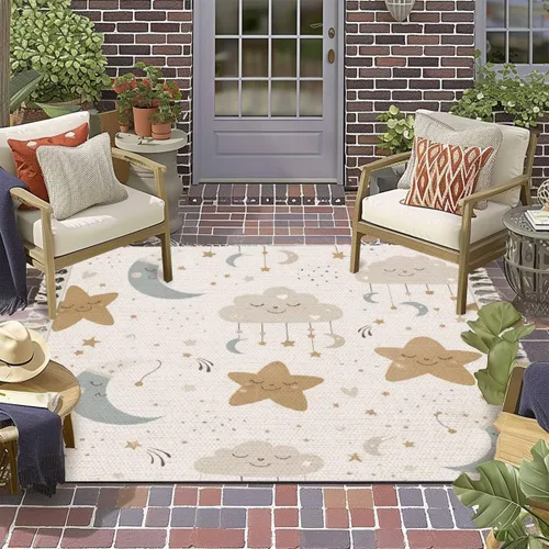 Vista 7 de Alfombra bohemia para dormitorio de niños, sala de juegos, guardería, bonita alfombra celestial sin costuras de dibujos animados bebé estampado una