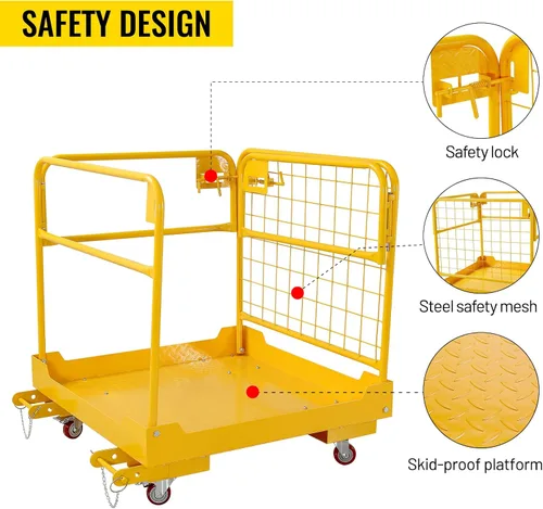Vista 7 de Jaula de seguridad para carretilla elevadora de 36 x 36 pulgadas, plataforma de trabajo para carretilla elevadora, capacidad de 1150 libras con 4