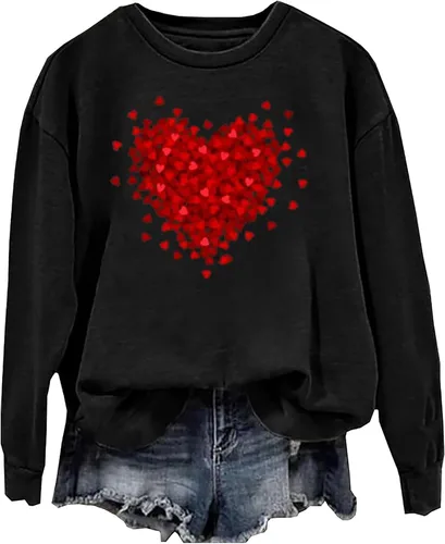 Vista 4 de Sudadera para el día de San Valentín para mujer, divertida camiseta de manga larga con estampado de corazón y corazón