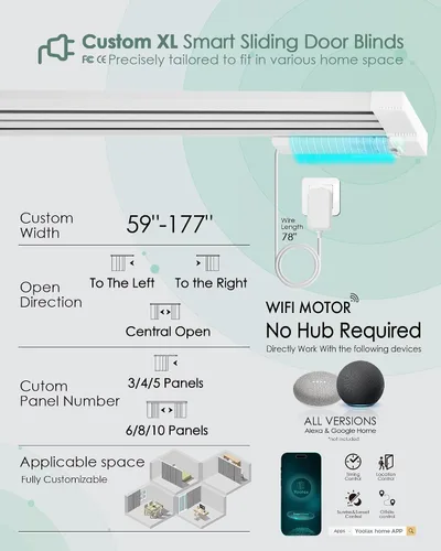 Vista 5 de Yoolax Persianas Inteligentes XL Personalizadas para Puertas Correderas, Persianas de Panel Corredero Motorizadas Compatibles con Alexa, Persianas