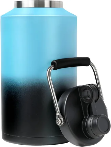 Vista 13 de Jarra de Agua de Galón, Botella de Agua Aislada, Jarra de 1 Galón con Asa, Botella de Agua Grande de Acero Inoxidable de 128 oz de Boca Ancha
